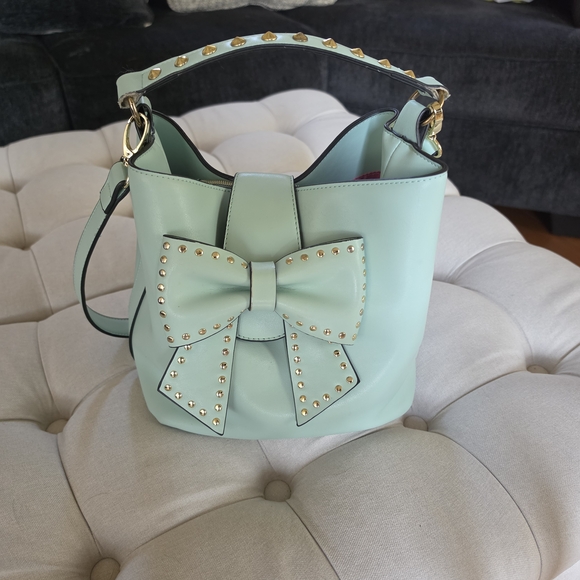Betsey Johnson Handbags - Betsey Johnson Mint Green Bow Studded Bucket Shoulder Bag